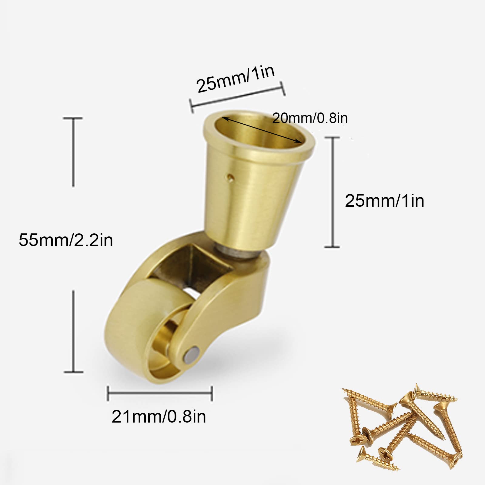 Paquete de 4 Ruedas Giratorias de Latón Macizo, Ruedas Móviles para Muebles Antiguos, Ruedas de Carro Pequeñas, Accesorio Estilo Taza, Capacidad de Carga 330 lbs/150 kg, con Tornillos, Dorad