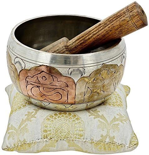 Tibetan Buddhist Small Singing Bowl with Cushion from India for Meditation Sound Healing Prayer Percussion Musical Instrument 4 Inch