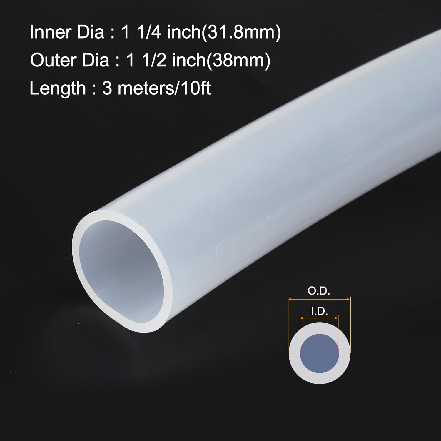 10ft 1-1/4" ID x 1 1/2" OD Silicone Tubing Clear Industrial Plastic Tubing Pure Silicone Hoses for Pump Siphoning Draining Irrigation Brewing