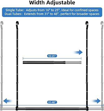 Hanging Closet Rods - Adjustable Height & Width Closets Bar Lower Extender