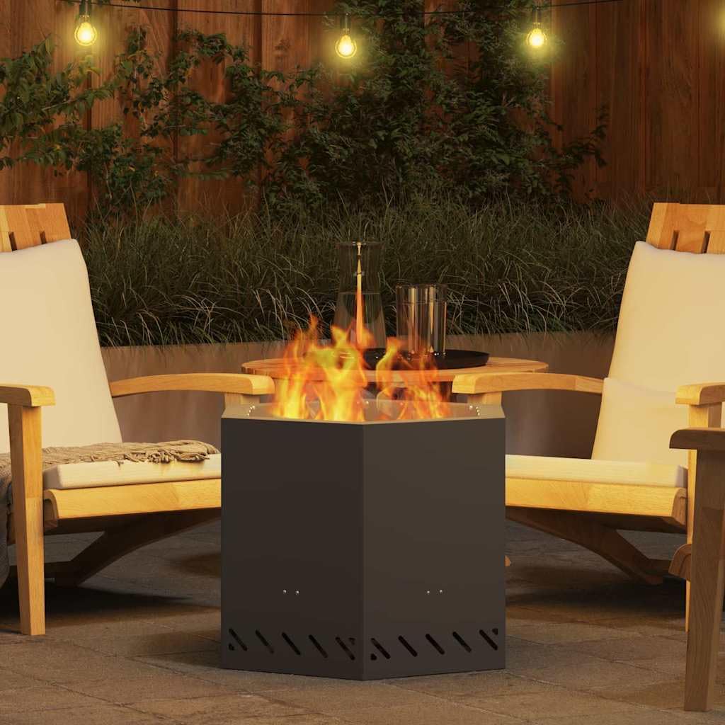 Rauchfreier Feuerkorb Schwarz aus Stahl 58 x 58 x 51 cm, Outdoor Garten Terrasse Kaminofen für gemütliche Wärme und stilvolle Flammen, ideal für Terrasse und Innenhof Ambiente