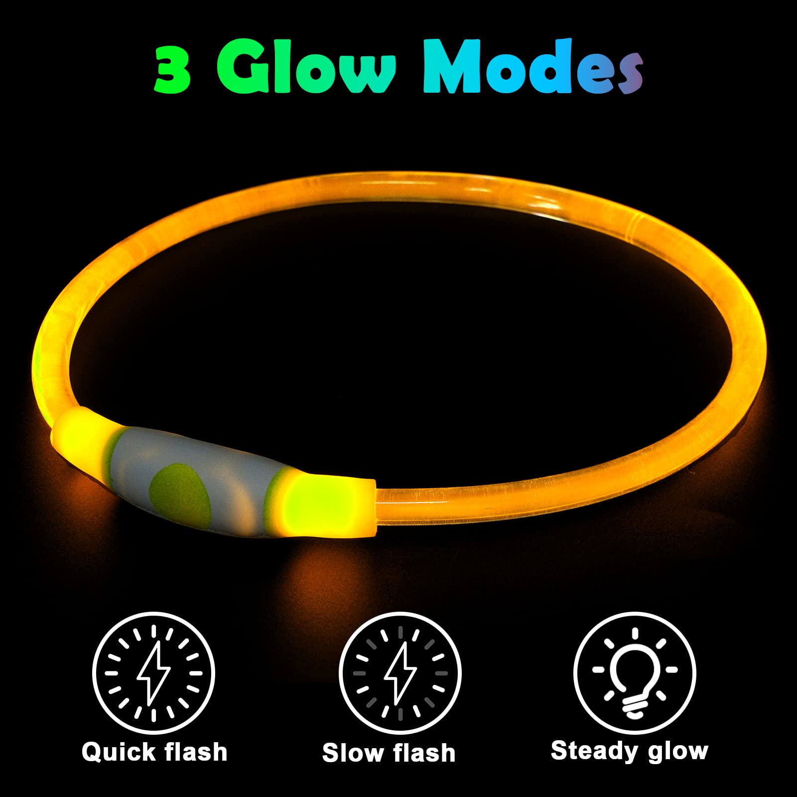 AUAUY Collare Luminoso per Cani, Collare per Animali Domestico LED Ricaricabile USB, Collare di Lunghezza Regolabile Impermeabile per Cani di Taglia Piccola Media Grande e Gatti (Giallo)