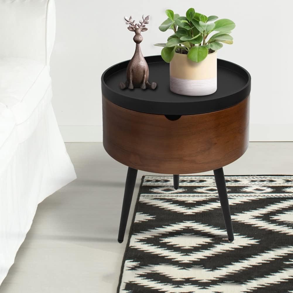 Etlegor Wooden Coffee Table, Bedside Table Set of 2 Small Side Table Round End Table with Storage Box Increase Storage Space for Living Room Bedroom (Color : Brown, Size : 50x51cm+38x43.5cm)