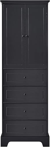 Miniatura 3 de Merax Armario de almacenamiento con puertas y 3 cajones, estantería abierta, armario de despensa, organizador independiente para baño, cocina u