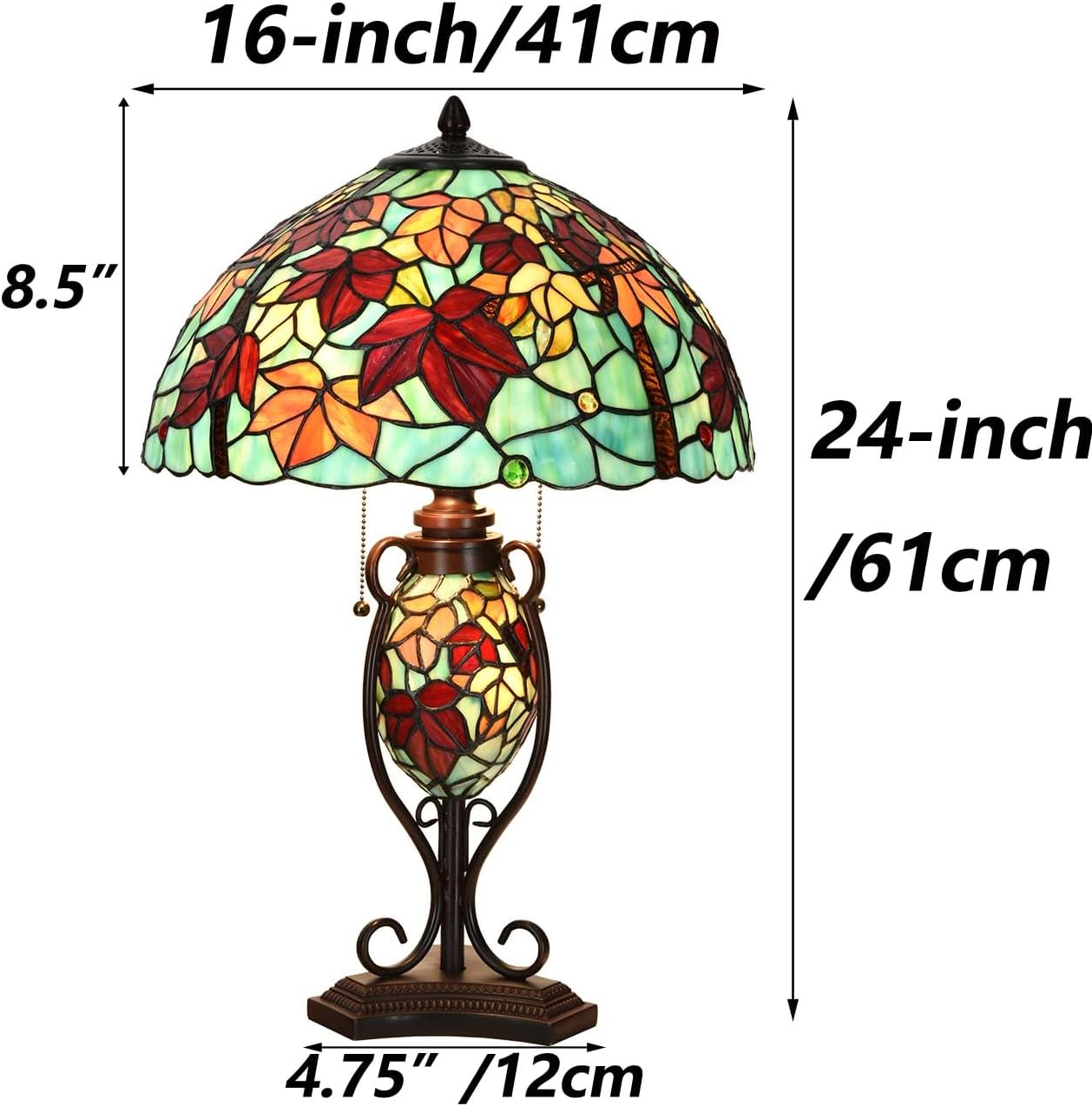 Bieye L10883 Tiffany Style Stained Glass Table Lamp Double Lit for Home Decor 16Wx24H (Maple Leaves)