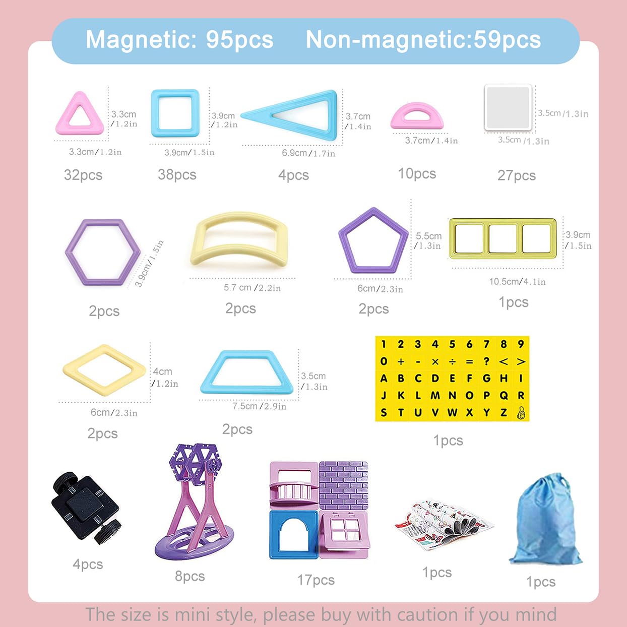 Set di 154 mattoncini magnetici educativi e stimolanti, mini magnetici, per la costruzione di giocattoli da costruzione, regalo di compleanno per bambini, per ragazze e ragazzi di