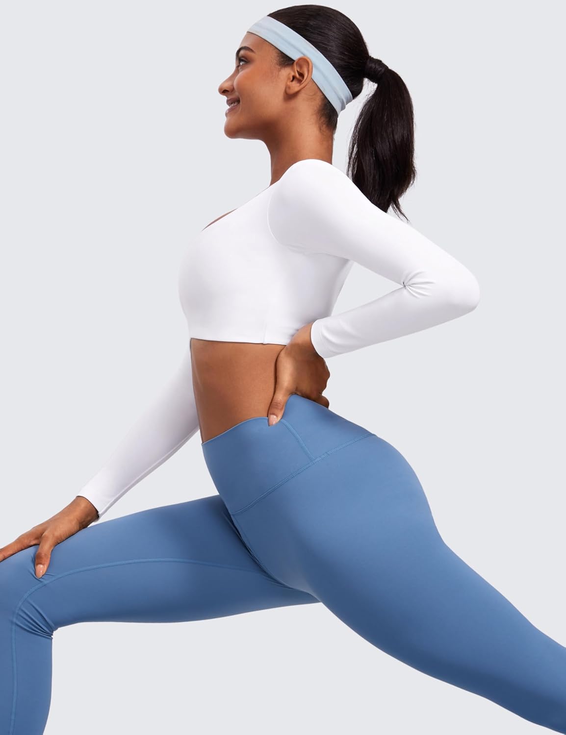 CRZ YOGA Butterluxe Double Lined Long Sleeve Yoga Shirts for Women V Neck Cropped Casual T-Shirt Tight Crop Fitted Tops - Image 5