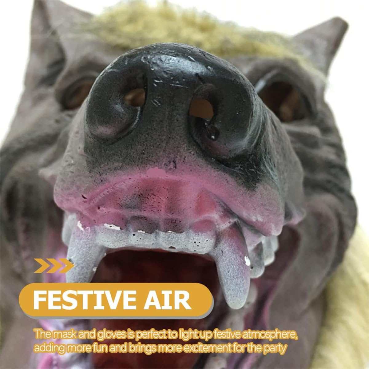 Wolf Head Mask Maschera da Lupo e Guanti da Artiglio Full Face Werewolf Maschera Halloween Horror Festume
