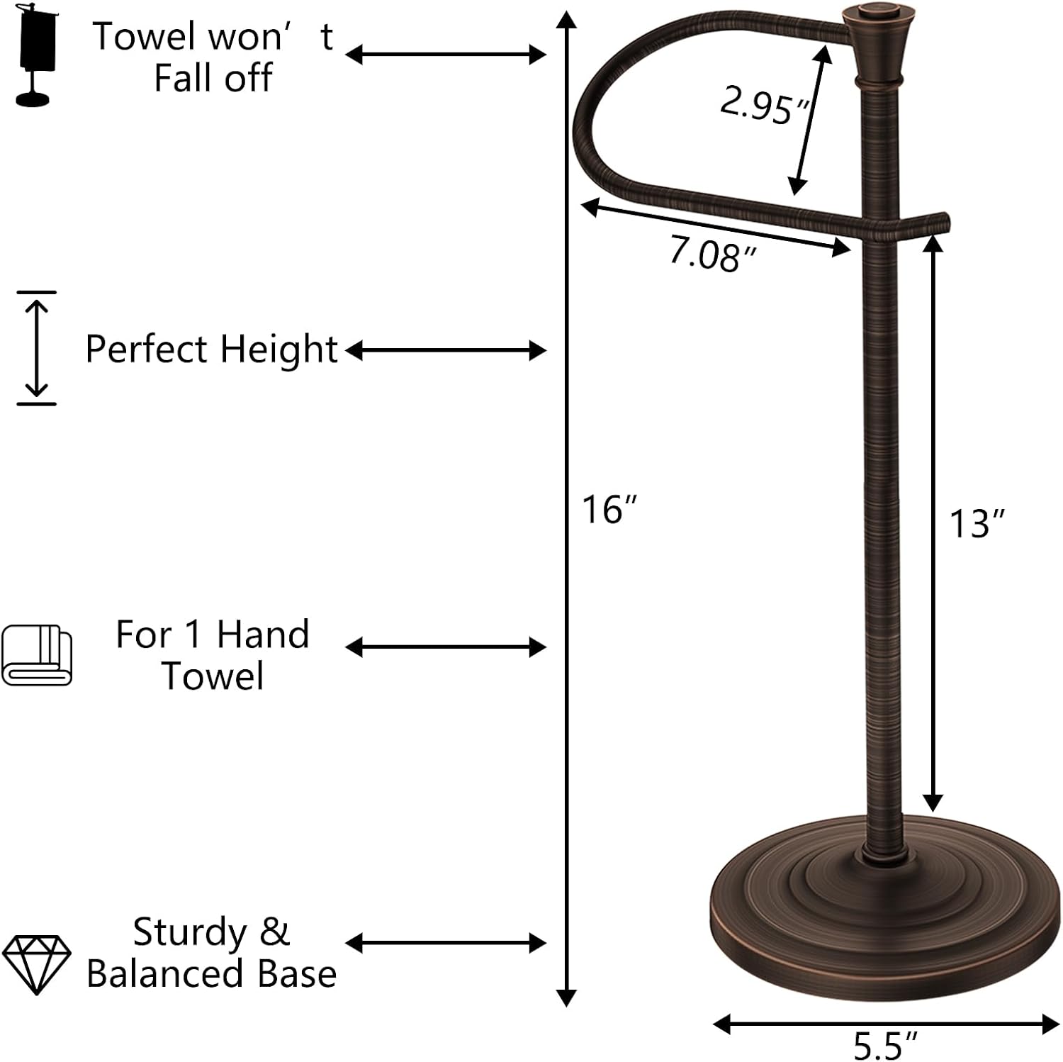 Bronze Bath Hand Towel Holder Stand,Stainless Steel 16 Inch Free Standing Towel Rack,Heavy Weight Towel Bar for Bathroom Vanity Countertop &Kitchen
