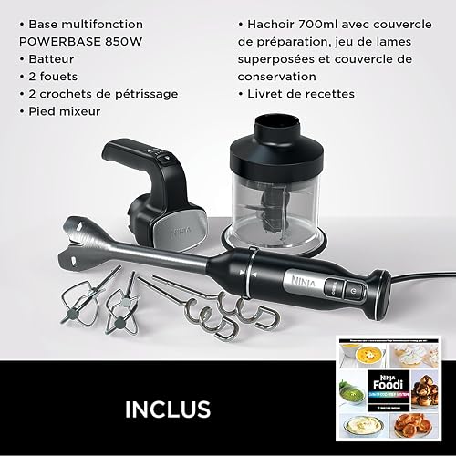 Ninja Foodi Frullatore a immersione 3 in 1, 850 W, tritatutto ad avvio graduale, 2 velocità per frullare e 5 velocità di miscelazione per tagliare, mescolare, lavabile in lavastoviglie, nero, CI100EU - 2