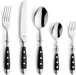 Kuppels COUNTRY Besteck Set 30-teilig, schwarze Kunststoffgriffe genietet | Edelstahl 18/0, hochglanzpoliert und spülmaschinenfest – rustikales Landhaus-Besteck ideal für 6 Personen