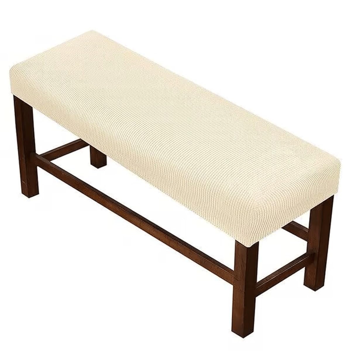VEAI Bench Cushion Covers Indoor 120 175cm 150cm, Ottoman Cover Rectangle with Elastic Bottom, Pouffe Cover Rectangle Soft Slipcover for Living Room and Kitchen(Beige,130-150cm)