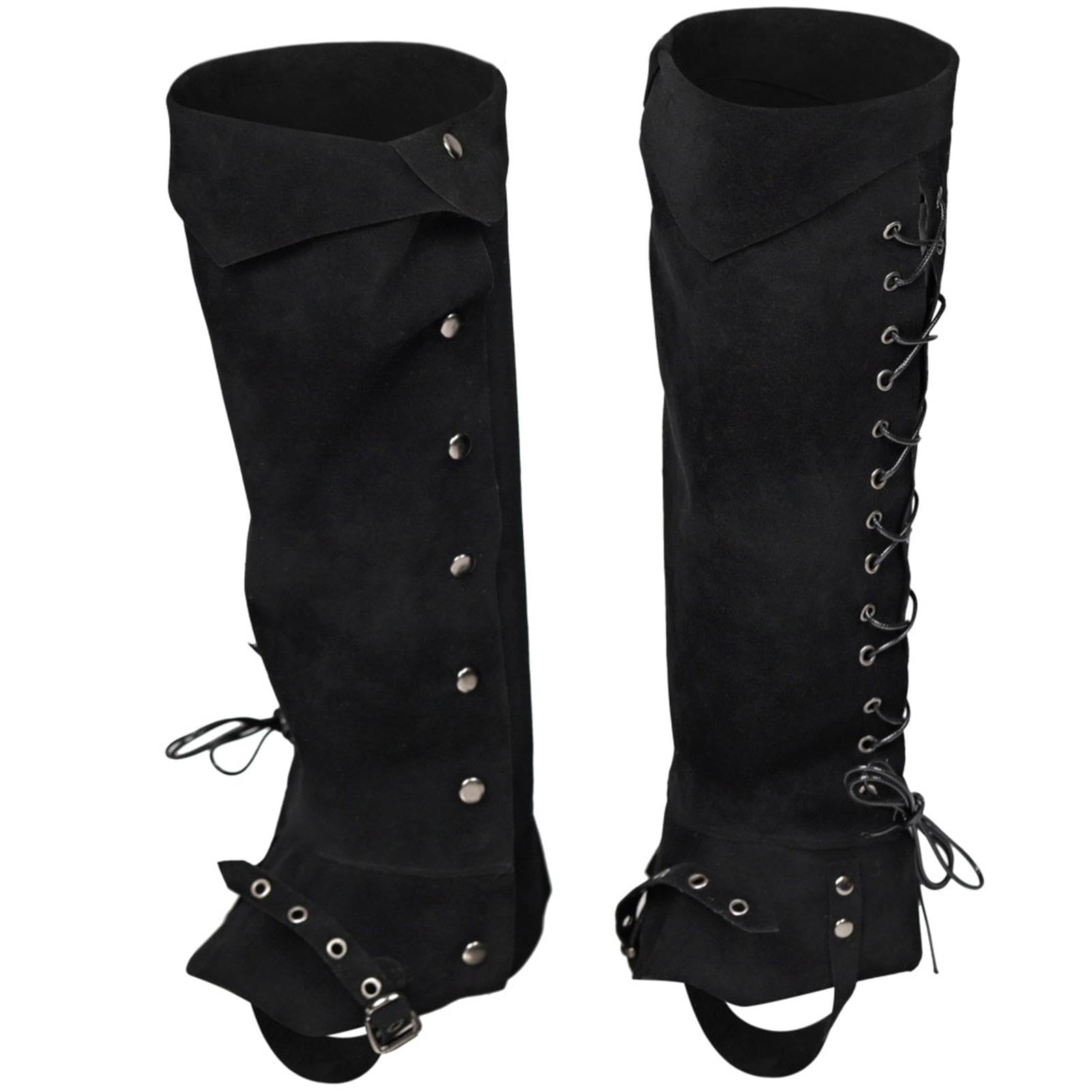 Couvre-bottes de pirate médiévales pour homme en similicuir de la Renaissance pour homme, guêtre de protection de jambe réglable pour Halloween, cosplay (noir)
