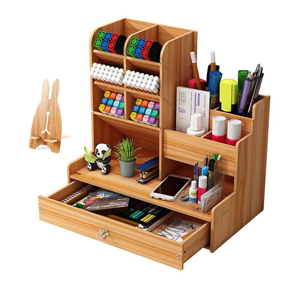 Amazon.co.jp: 引き出し付き木製デスクオーガナイザー DIYデスクトップ