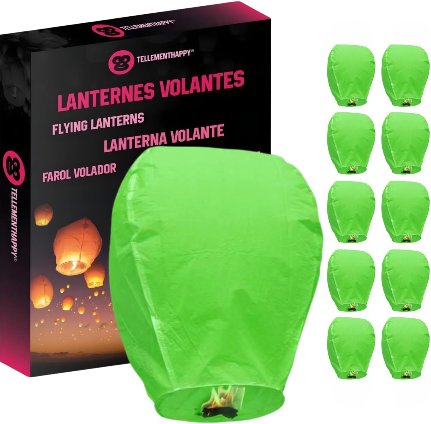Chinese Sky Lanterns Green Set 10 Pack - Quality Biodegradable Floating Lantern for Weddings, Birthdays, Memorials - Eco-Friendly Wish Lanterns to Release in Memory TellementHappy™
