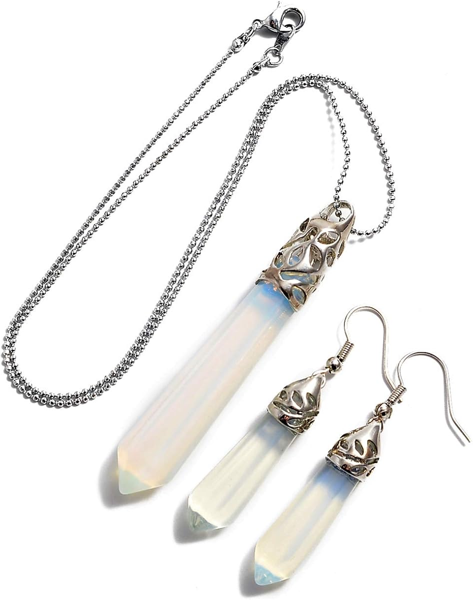 AD Beads Natural Gemstones Hexagonal Pointed Reiki Chakra Pendant And Earrings Set