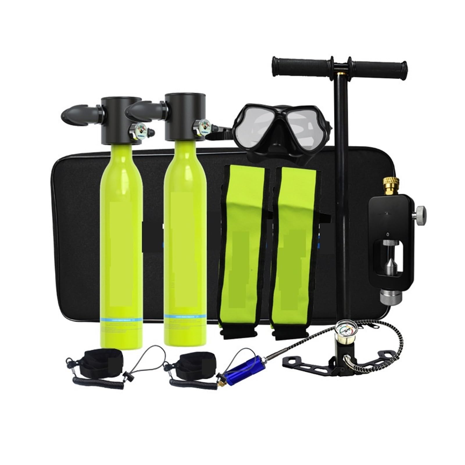 Portable Dive Cylinder, 0.5L Rebreather, Long-Term Professional Diving Cylinder Equipped with Equipment that Support 5-10 Minutes of Underwater Breathing,Diving Gear(Package E Green)
