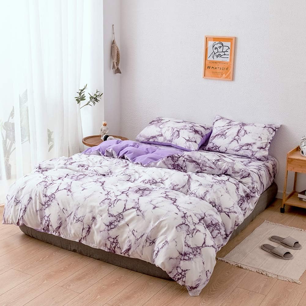 TOPINCN Bedding Sheet Set 3 Piece Polyester Fiber Marble Pattern Pillowcase and Quilt Cover Comfortable Bed Set EU-Double Size()