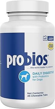 Probios Chewable Tablets for Dogs, Daily Probiotic Supplement for Gut Health, Digestion & Immune Support, Improves Microbiome Balance During Stress, Travel & Routine Changes, Chicken Liver, 45 Count