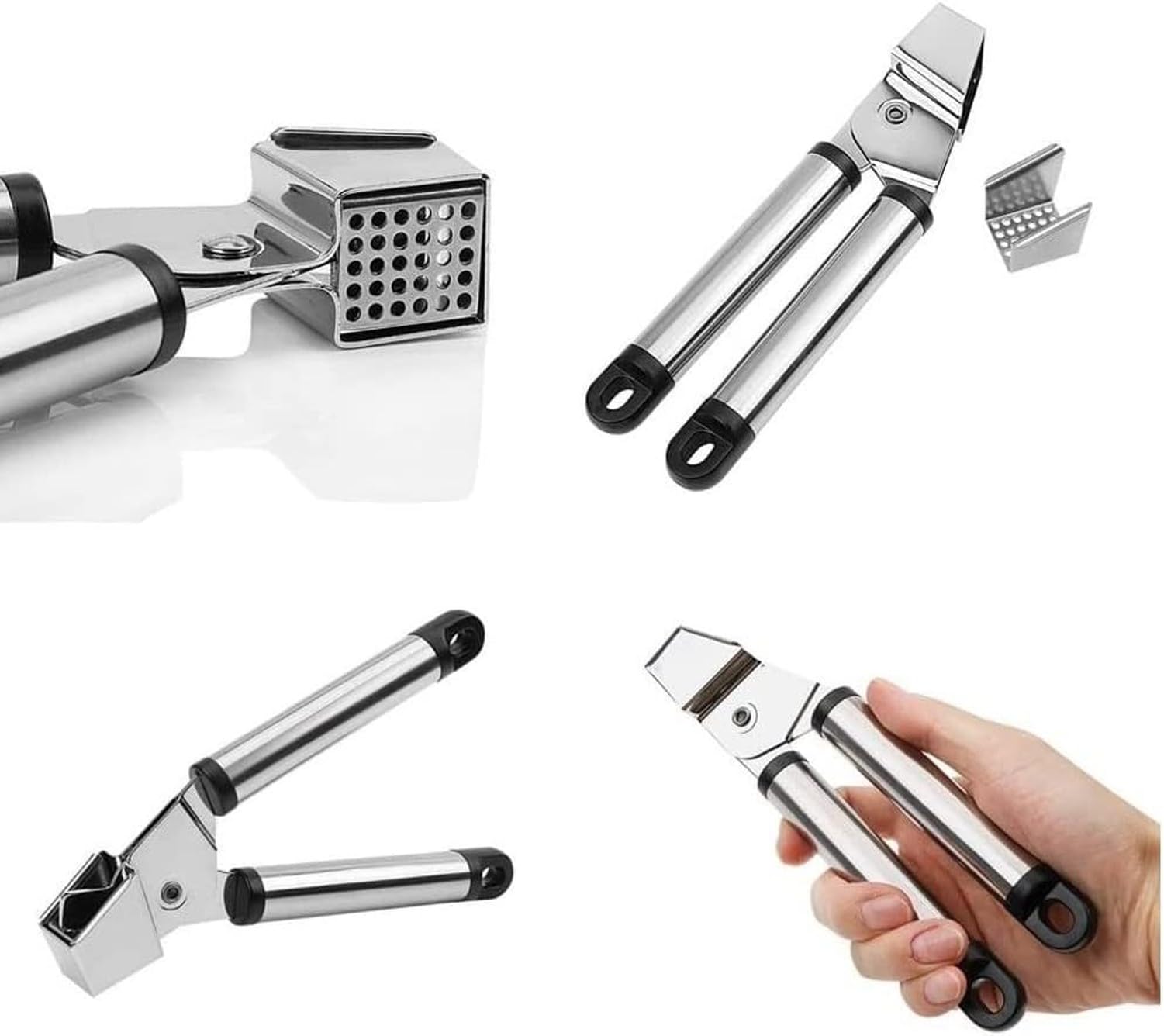 Knoblauchpresse, Ingwerpresse Ginger Mincer, rostfreie Edelstahl Zerkleinerer, kein Schälen nötig, ergonomischer Griff, Leicht zu Drücken Sauber, Professionelle, Silver, 18,5 * 4,5 cm
