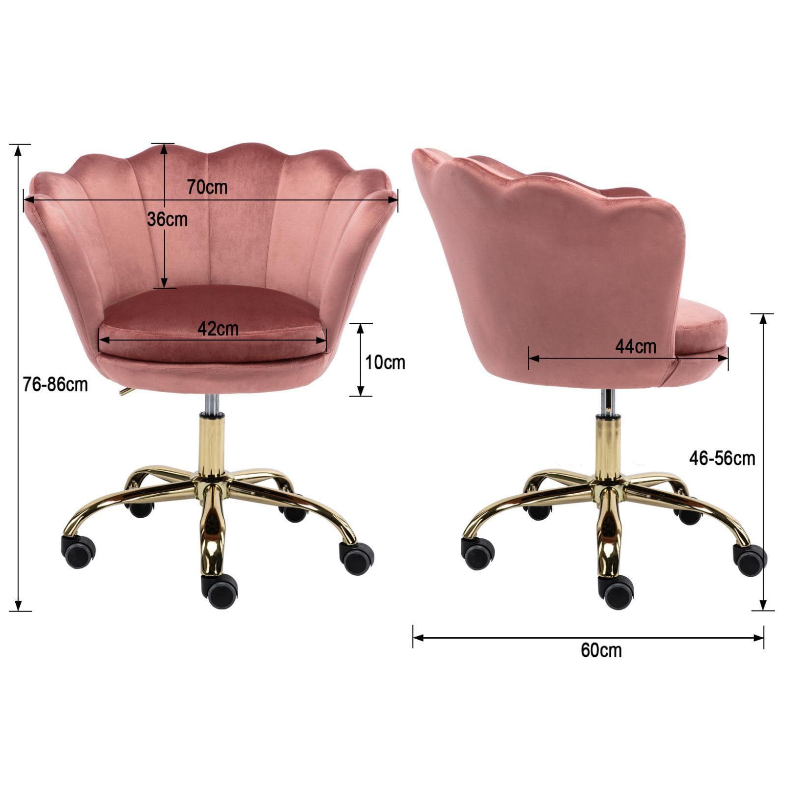 Ya-Home Sedie da Ufficio Sedie da Scrivania in Velluto Polteona Scrivania Sedia Girevole Sedie Ufficio Imbottita Regolabile in Altezza Sedia per Studio/Computer, Rosa