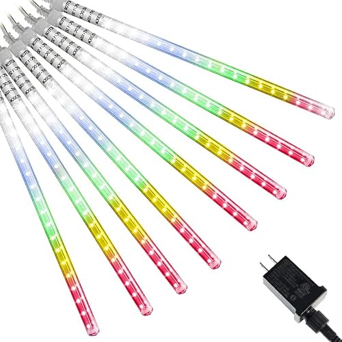 VMANOO 288 LED Outdoor Lights 8 Tube Meteor Shower Rain Lights Adapter Icicle Raindrop Snow Falling Lights Cascading Lighting for Garden Outdoor Patio Holiday Party Chistmas Multicolor