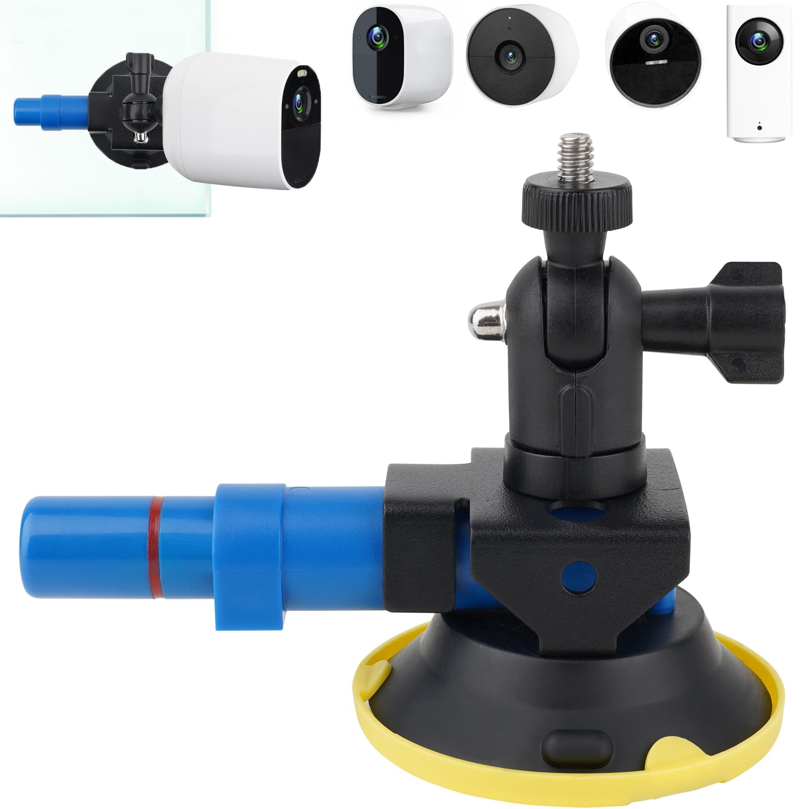 3" Suction Cup Security Camera Mount with Adjustment 1/4"-20 Threaded,Air Pump Vacuum Suction Glass/Metal/Board/Tile Wall,Compatible with Arlo/Wyze/Reolink/Nest/SimpliSafe