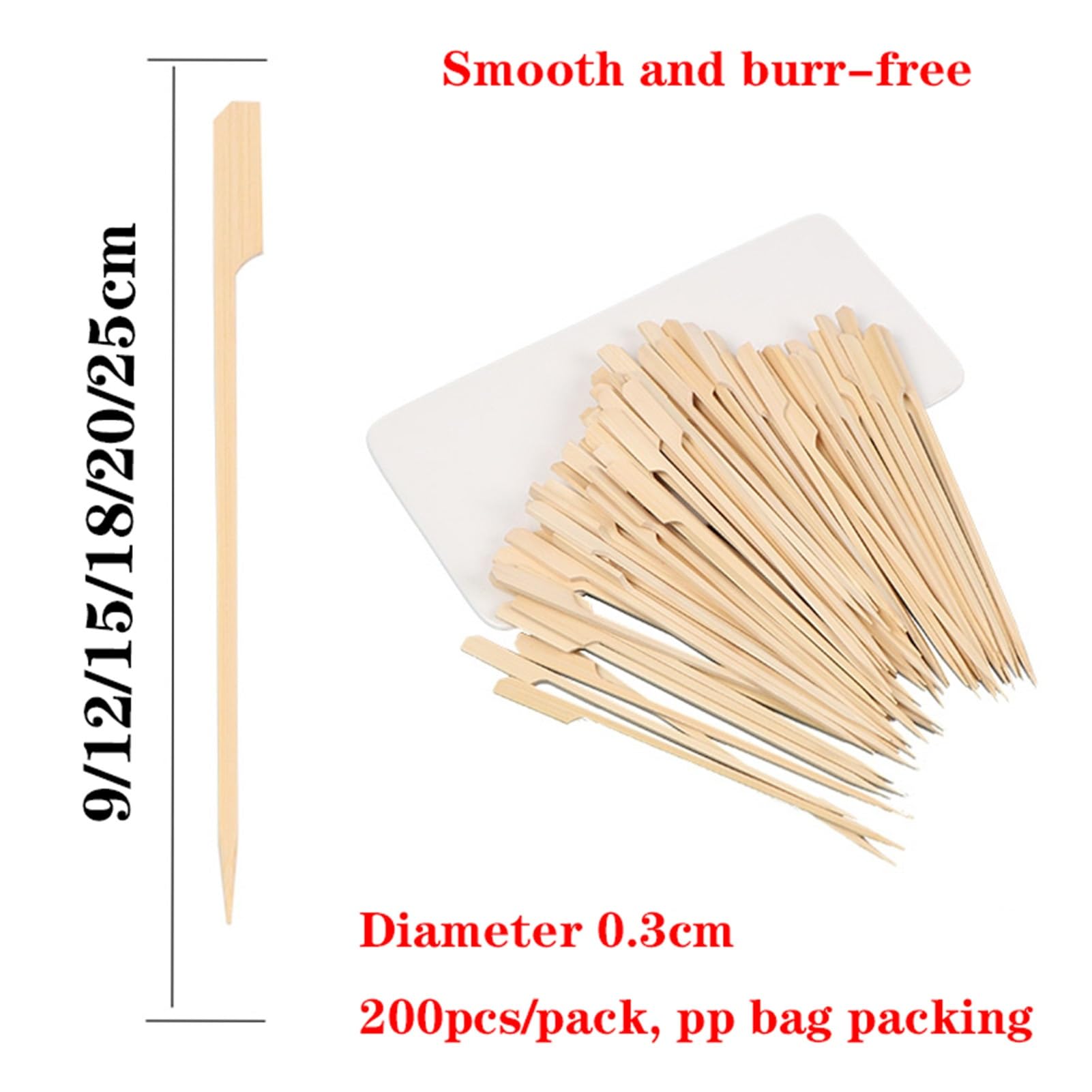 Brocheta de bambú Resistente, Brochetas de brochetas, Brochetas picantes Planas, Suaves, sin Rebabas, for Aperitivos, Frutas, Brochetas, 400 Piezas (Size : 18cm)