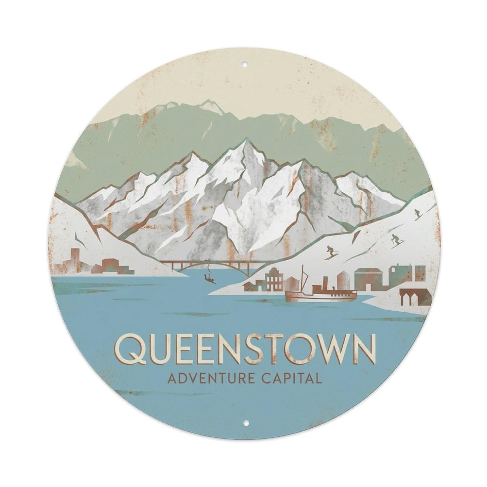 Olyhtr 8X8inch Classic Style Retro New Zealand Queenstown Travel Landmark Metal Tin Sign