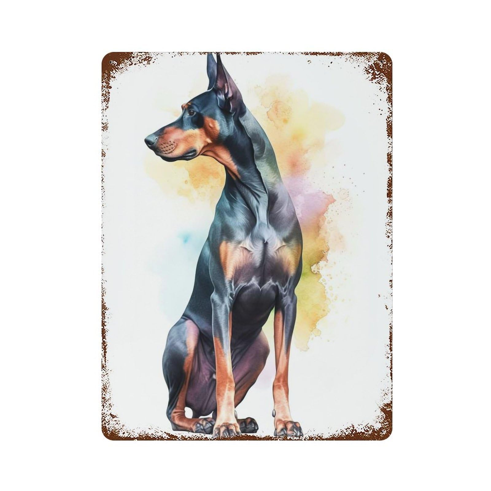 Vintage Metal Tin Sign Watercolor Doberman Puppy 15.7"x11.8", Classic Wall Plaque for Pub, Kitchen And Man Cave Decor