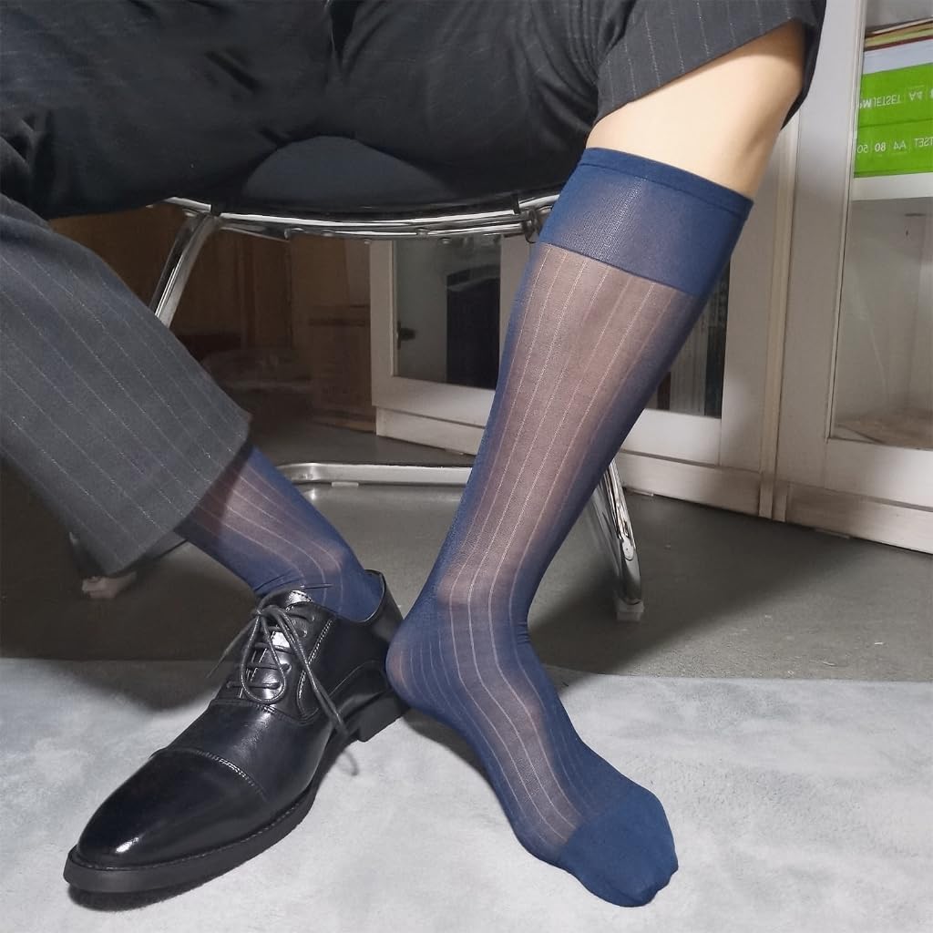 Mens Sheer Business Dress Socks Long Over the Calf Dress or Work Socks Nylon Dress Socks Dress Socks