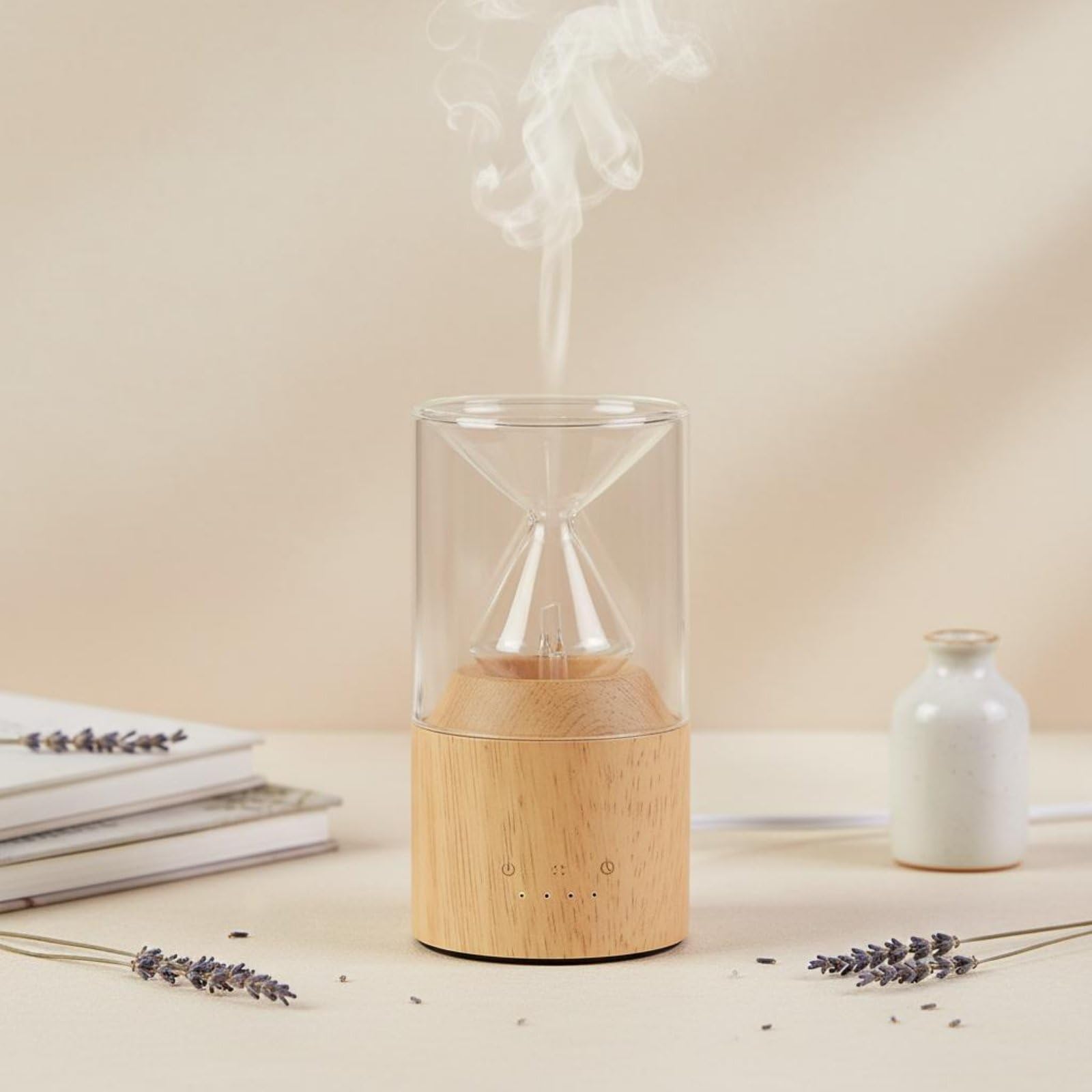 Aroma Nebulizzatore Diffusore Umidificatore Vaporizzatore con Diffusione Rapida 11-20㎡ Tecnologia a Freddo Senza Acqua Vetro E Legno di Pregio Luce a, Verde, Base Scura+Batteria