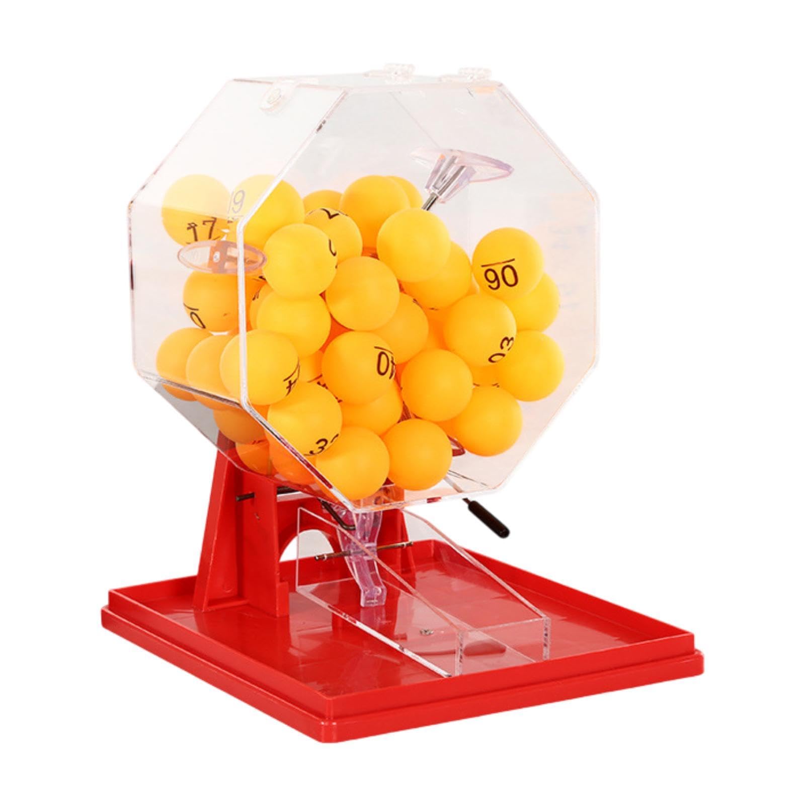 Gralara Machine à Boules de Loto, Cage de Jeu et Boules, Jouet Cadeau, Machine à Bingo, Machine à Loterie pour Adultes, Fêtes, Grands Groupes, Familles, Joueu, Boules Jaunes Rouges