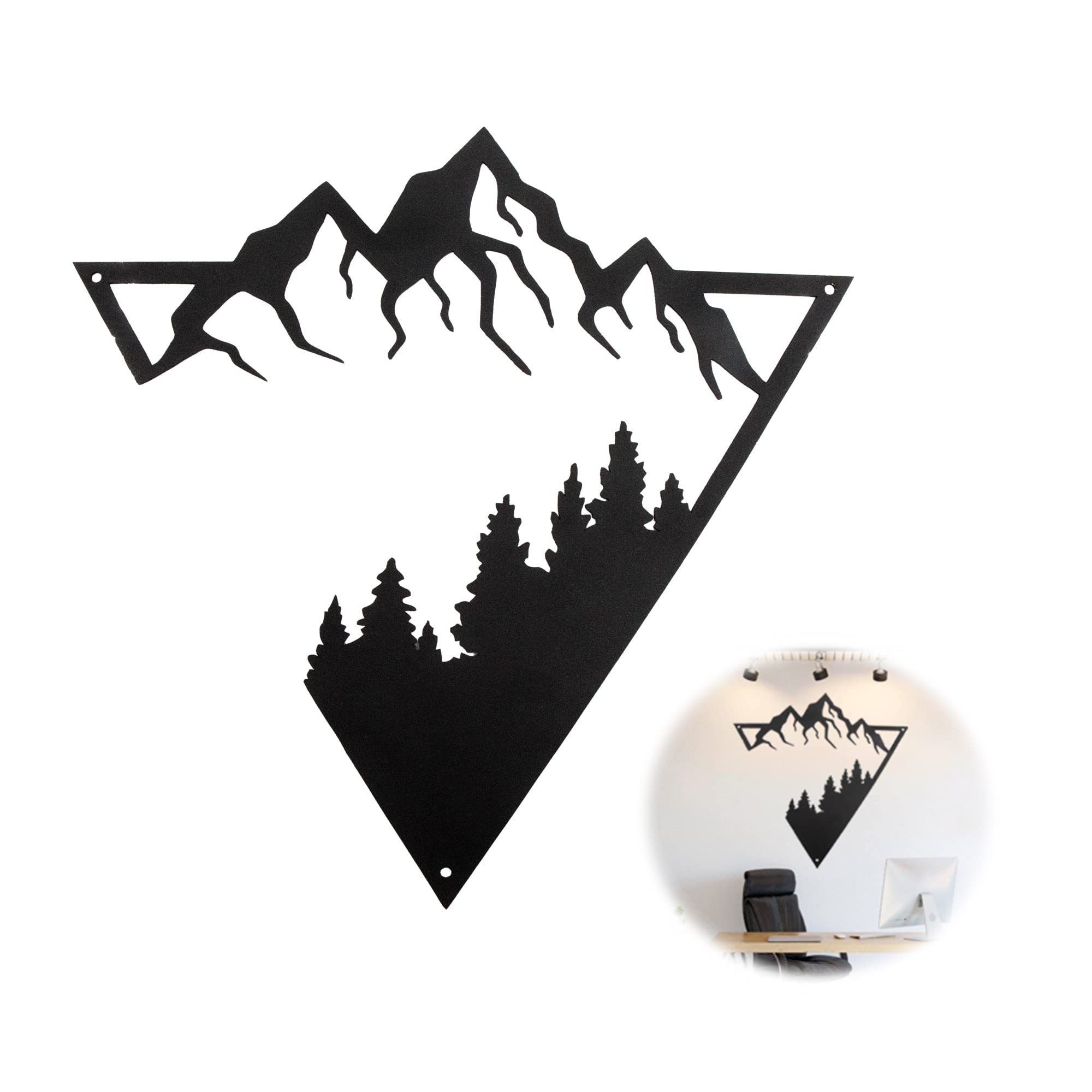 Decoración de Pared Decoración de Sala de Estar Arte de Pared de Metal - Escultura de Pared 3D Montaña Naturaleza Pared Decoración Geométrica Minimalista para Casa, Oficina, Dormitorio y Cocina, Negro