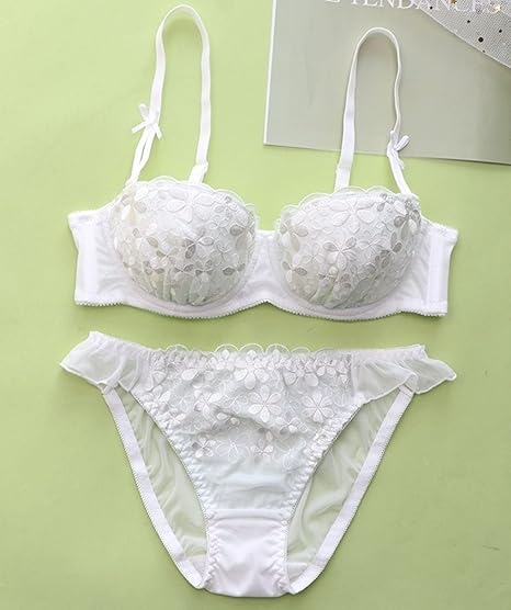 Amazon Co Jp Alxy 甘くてかわいいハーフカップブラジャーはストラップレス女の子の下着パンティー薄い巨乳小胸赤胸ブラジャーbcカップ植物 花刺繍 色 白い サイズ 80c ファッション