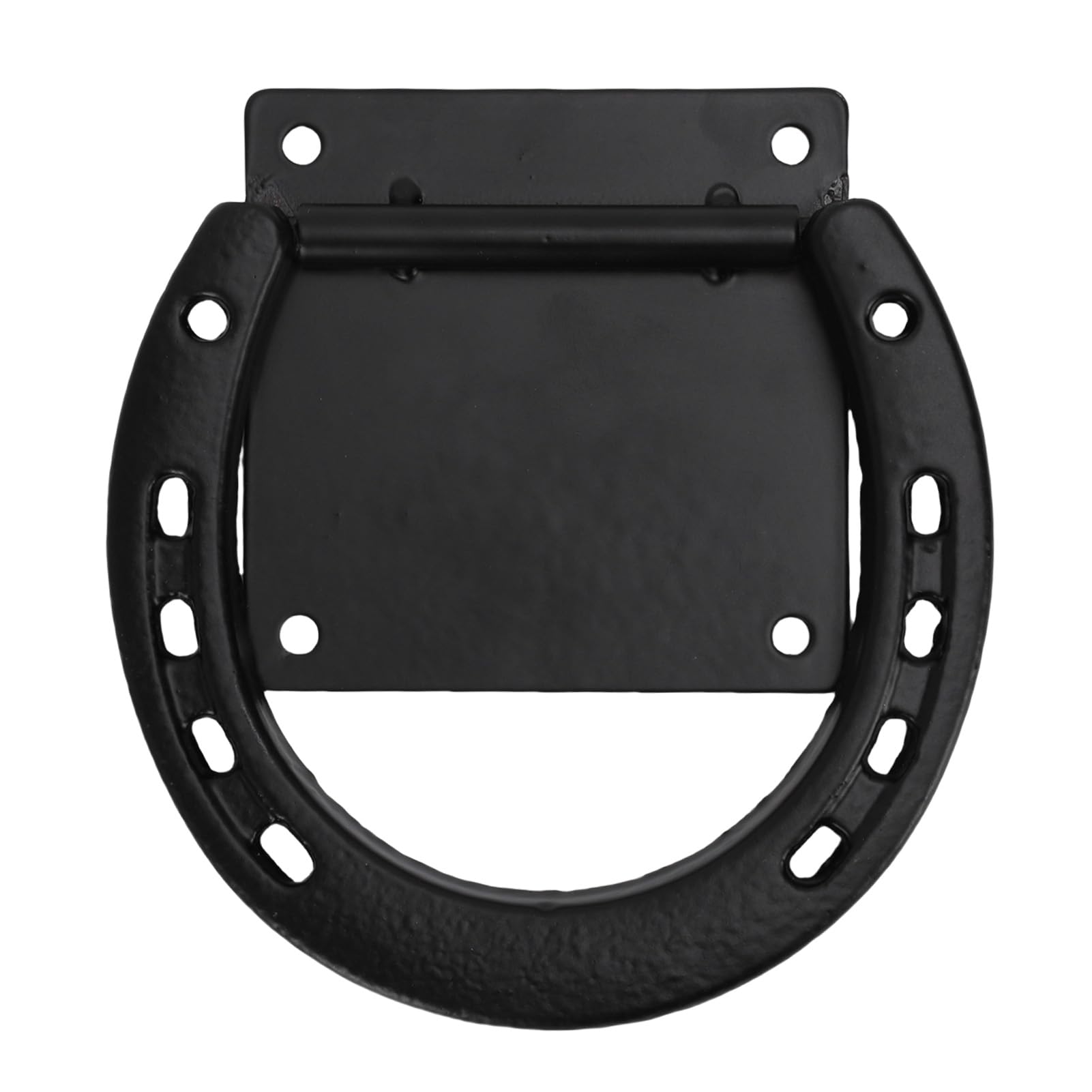 Paquete de 2 Anillos para Atar Caballos – Diseño de Herradura con Revestimiento Negro de Acero Macizo para Estacionar y Asegurar Caballos – Instalación Más Fácil con 8 Tornillos de Expansión