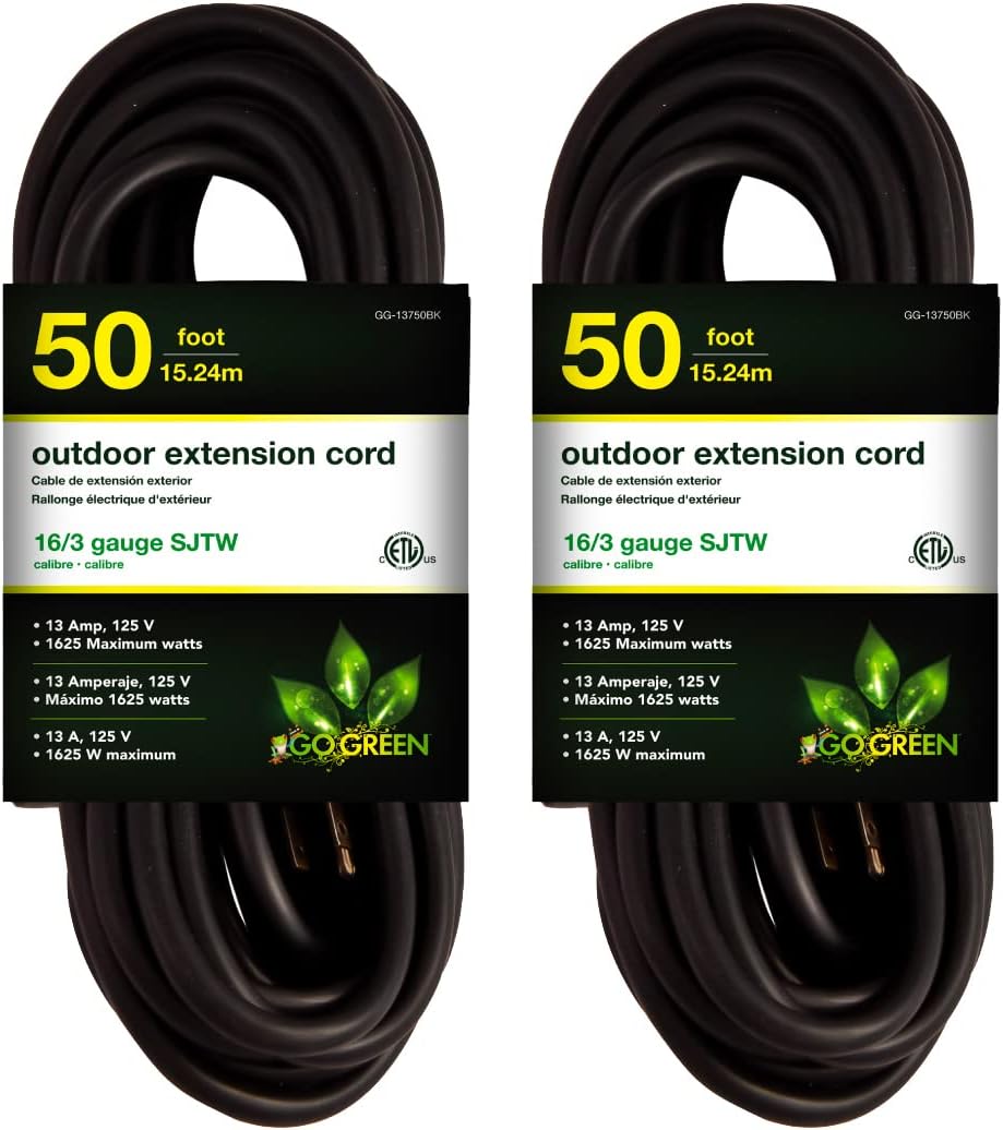 Go Green Power GG-13750BK-2 Outdoor Extension Cord, Pack of 2, Black