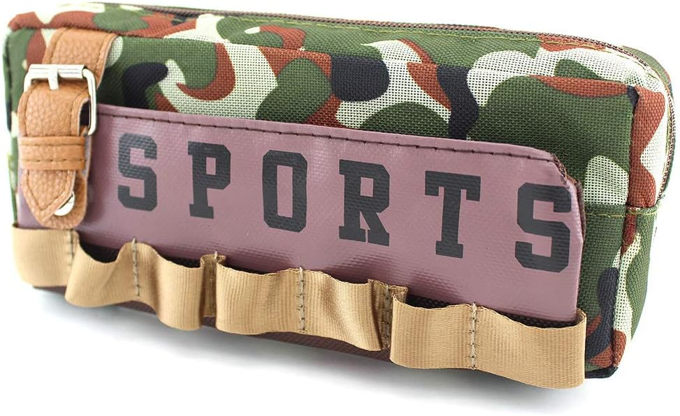 SHERAGO™ Pen/Pencil Zipper Pouch for Girls & Boys || Best Suitable for School Kids, Travelers and Students || Multipurpose Box/Case || Military Print Sports (Green)