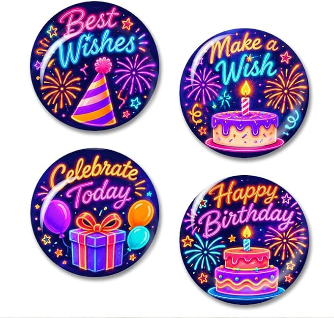 4pcs Glass Refrigerator Magnets with 4 Unique Birthday Themes Fireworks Cake Party Hat Gifts Balloons for Celebrating Birthdays