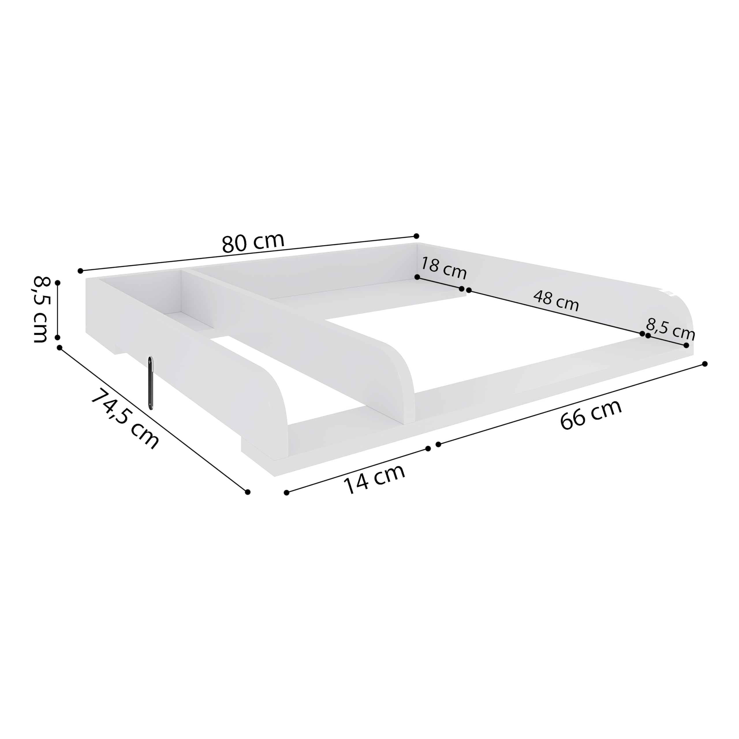 Fasciatoio Universale Per Cassettiera Piano Con Divisorio Rimovibile Angoli Arrotondati Pratico Salvaspazio Fissaggio Sicuro e Facile 80 x 74.5 x 8.5 Cm Bianco
