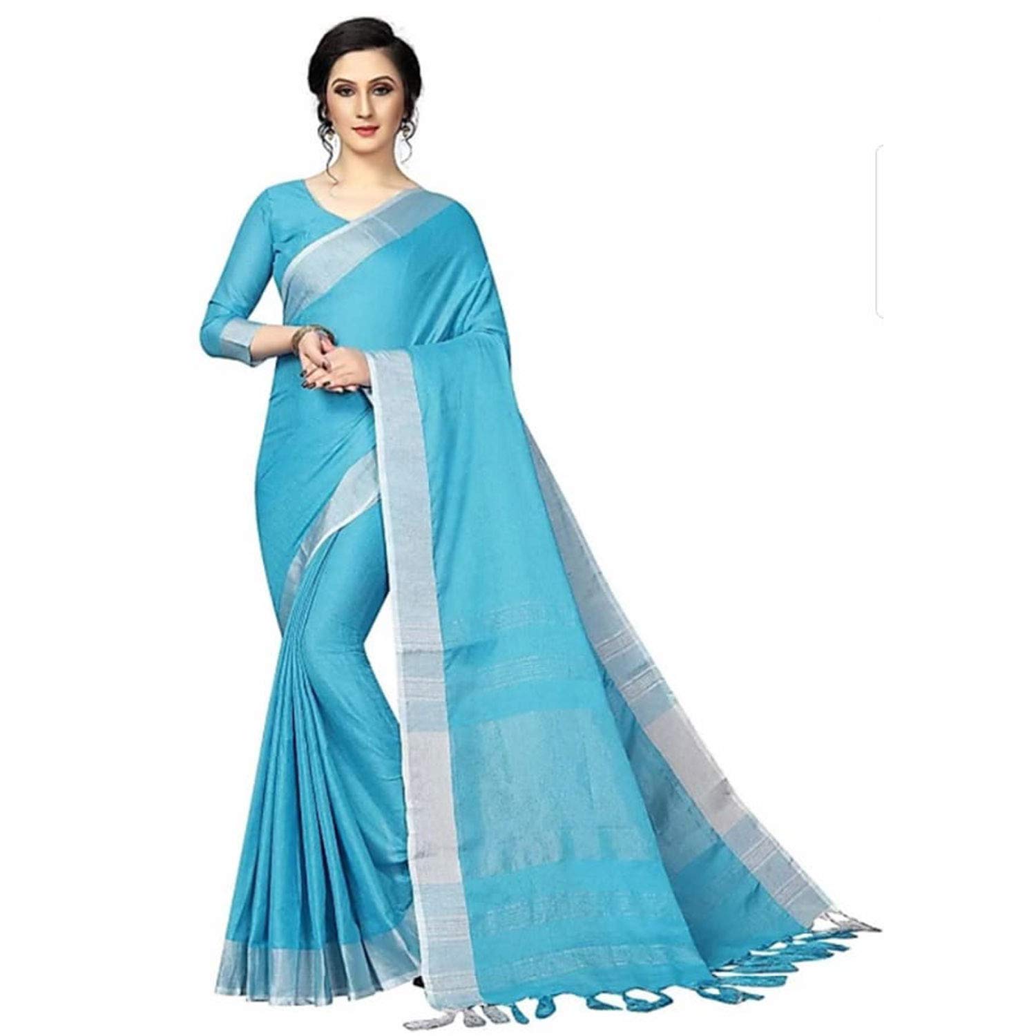 India Meets IndiaEthnic Indian Women's Bhagalpuri Handloom Beautiful Pure Linen Saree with Running Blouse