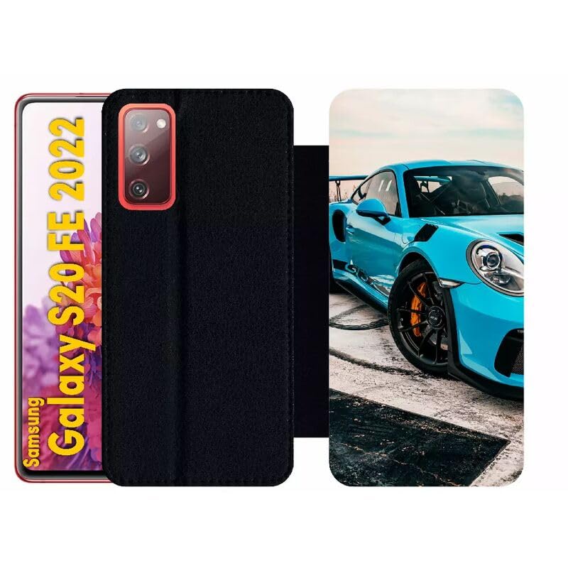 Housse Galaxy S20 FE 2022 style voiture sport avec rabat noir