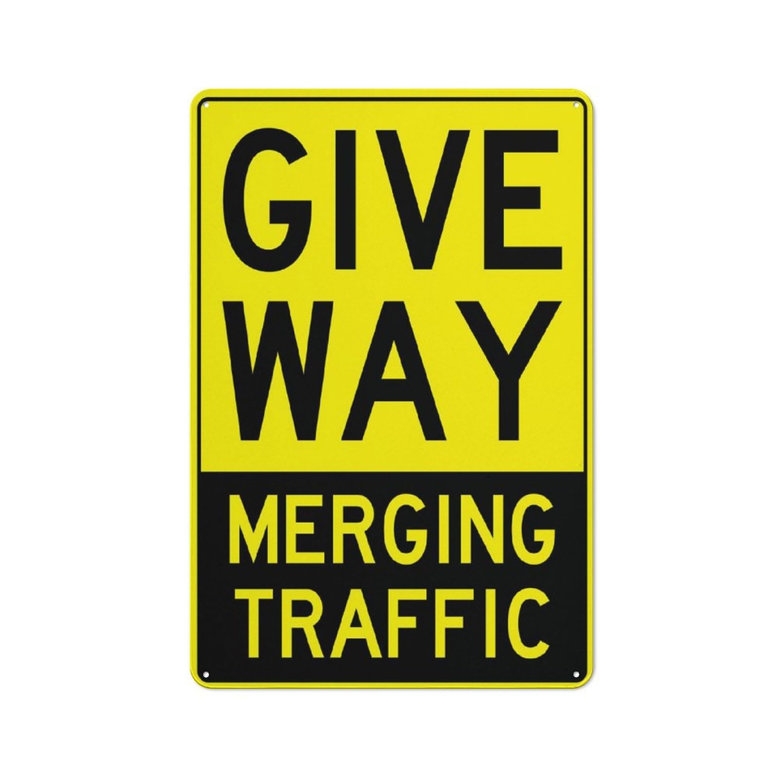 Give Way Merging Traffic Warning Sign - 12x8 inch Tin Plate, Wall Decor for Farm & Garage