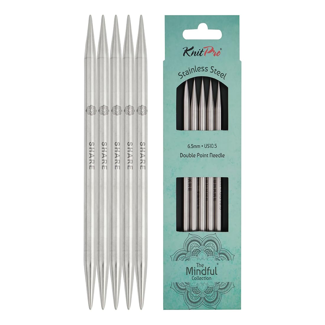 KnitPro The Mindful Collection Double Pointed Needles 6" (15cm), Silver, 6.50mm