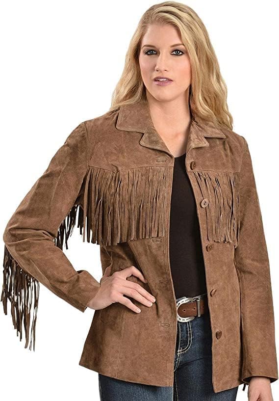Traditional Western Cowgirl 100% Genuine Suede Leather Jacket | Women's Boar Suede Fringe Jacket coat