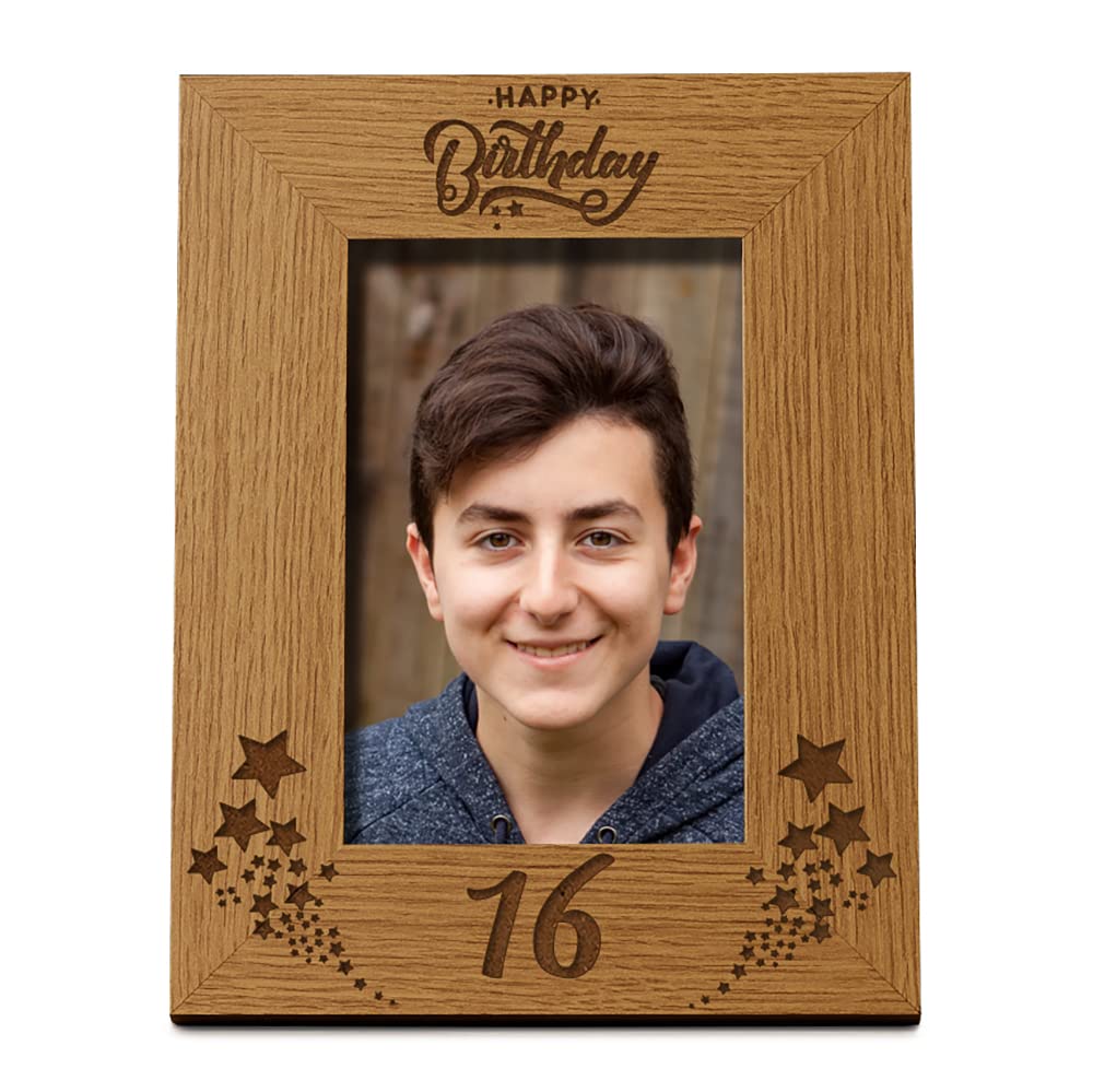 Ukgiftstoreonline Brown Happy 16Th Birthday Portrait Photo Frame Star Design Gift (5 X 7 Inch)