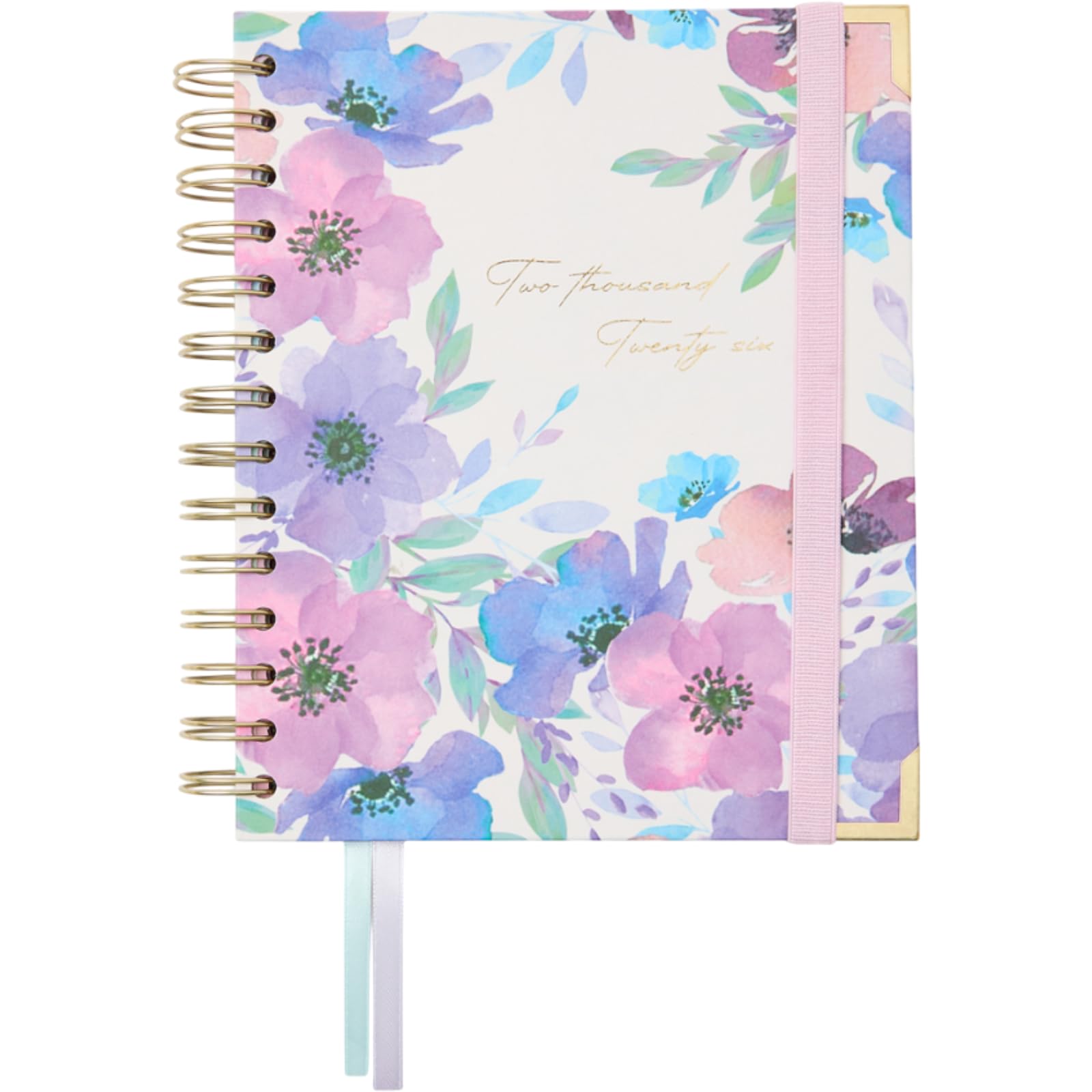 Takenote Diary 2026 - A6 Size (13.5x18 cm), Week-to-View, 12-Month Annual Planner January to December, Double Gold Spiral, Dual Bookmark, Elastic Band, Spanish & English - Carla