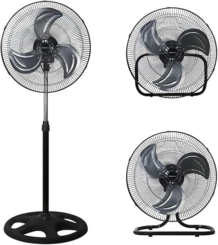Johnson Triplo Ventilatore 3 in 1 da Piantana, Tavolo e Parete, 43 cm, Oscillante, Metallo, Elettrico, 3 Velocità, 120 cm Altezza, Inclinazione Regolabile
