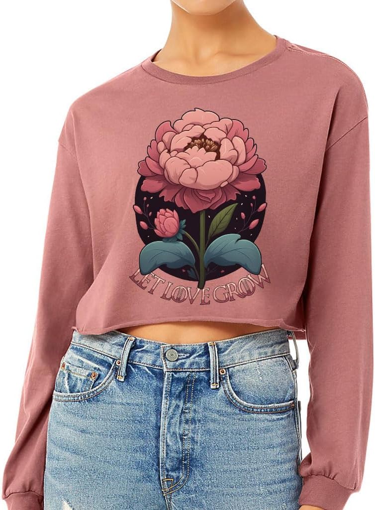 Let Love Grow Cropped Long Sleeve T-Shirt - Cute Women's T-Shirt - Print Long Sleeve Tee