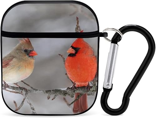 Northern Cardinal - Funda protectora compatible con Airpods 1 y 2 Bluetooth, caja de almacenamiento divertida con llavero